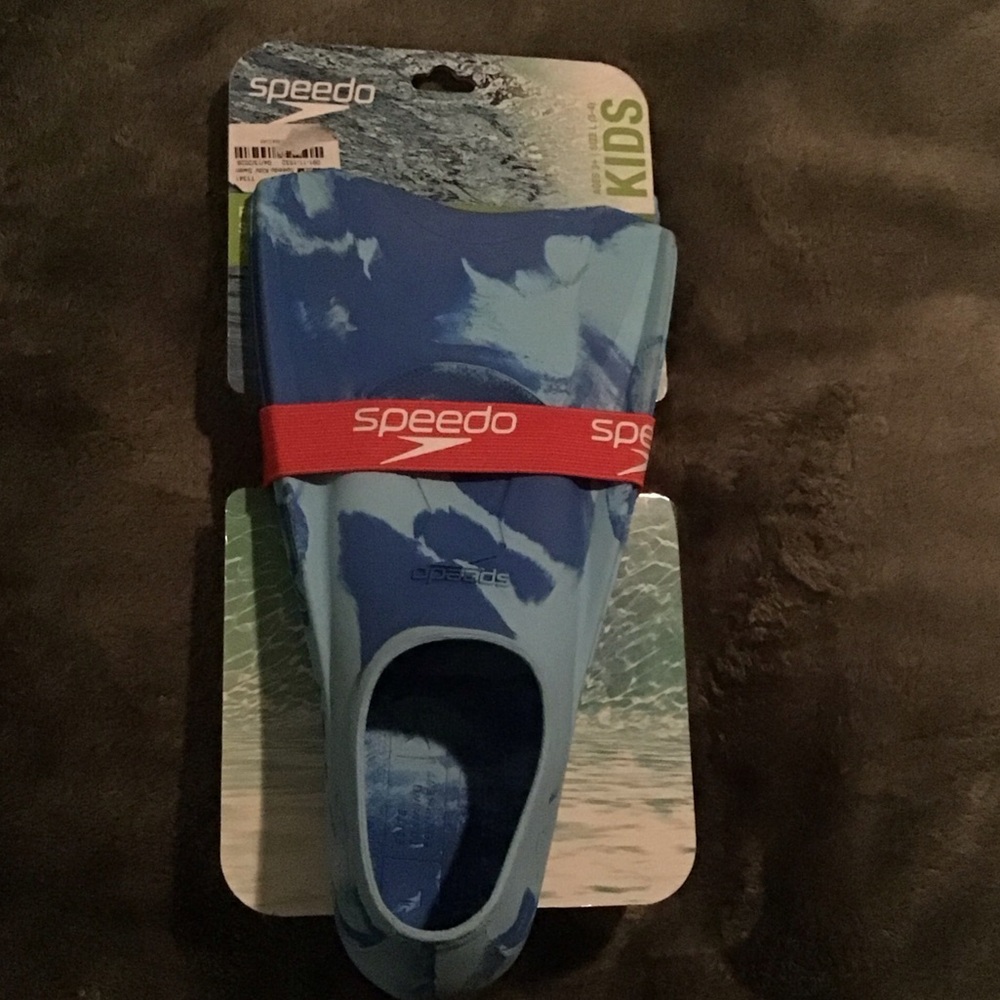Speedo Kids Blue Swim Fins with Red Strap size kids Large 3-4…
